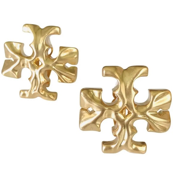 Tory Burch Authentic Bold Double T Golden Roxanne Large Clip On Stud Earrings - Picture 17 of 17